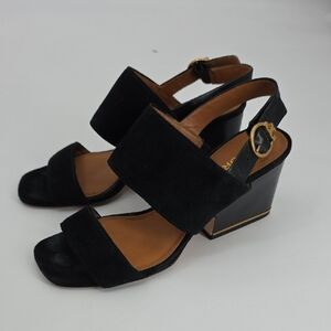 Tory Burch Black Suede Block Heels Sandals Size 8